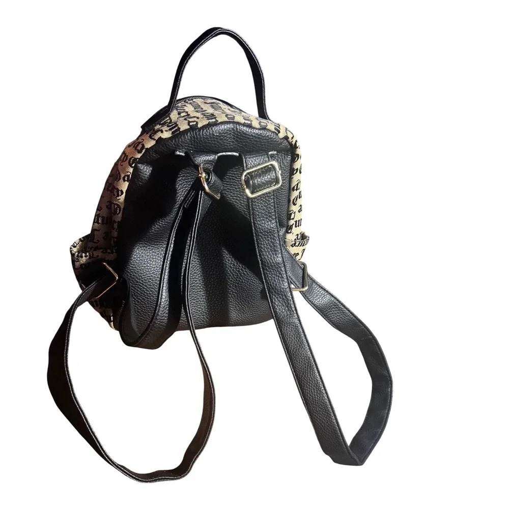 Juicy Couture Mini Backpack Black Monogram Logo Heart Patch 9x10x4